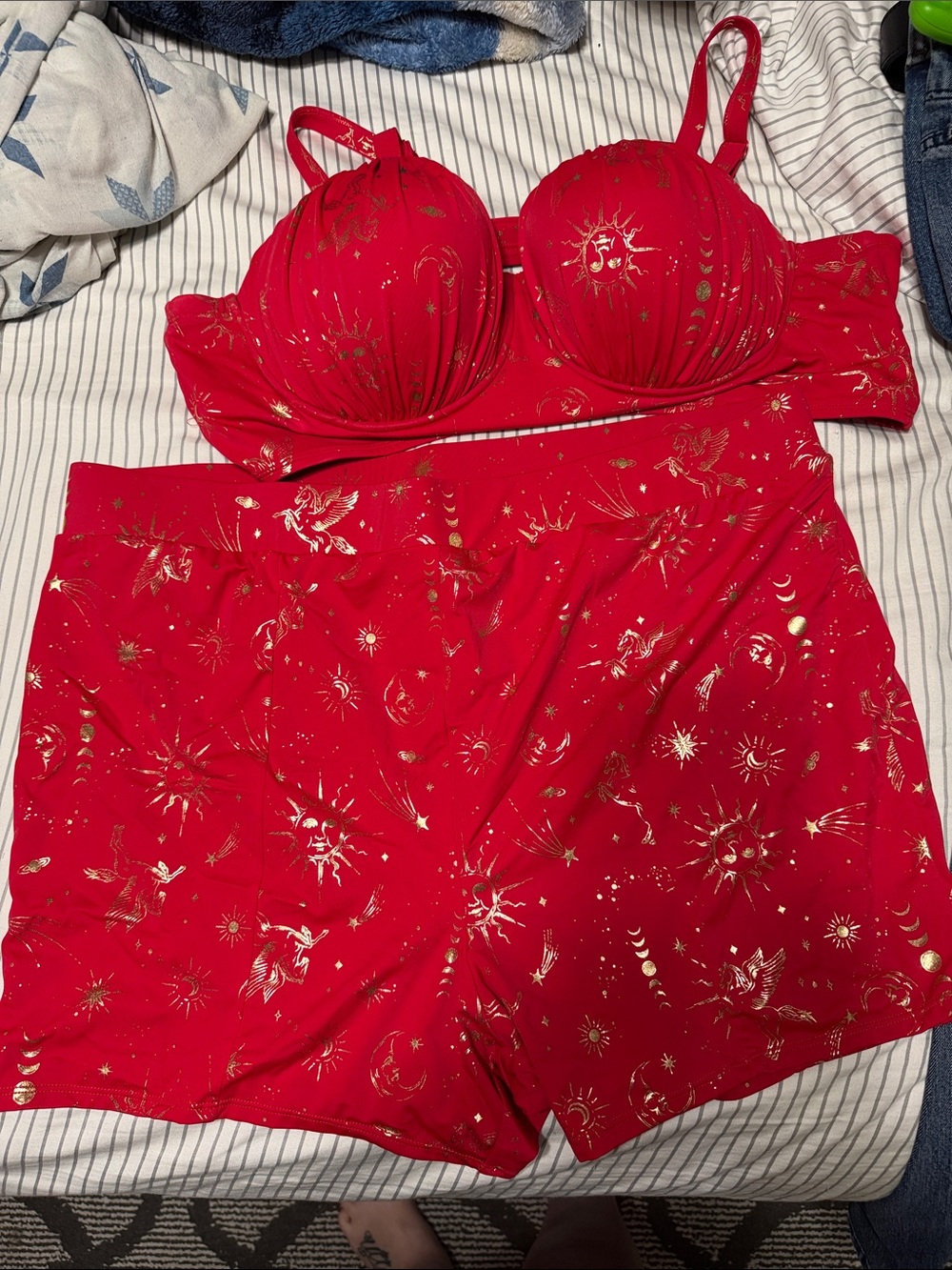 TORRID Red Two-Piece Swimwear Set with Gold Celestial Print SIZE 3 set